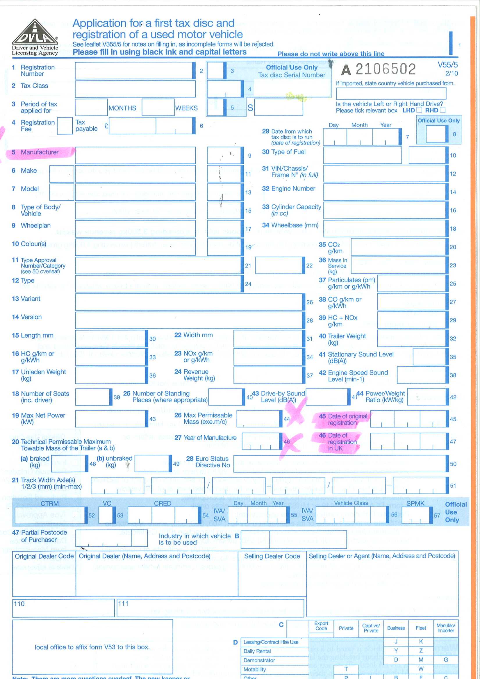DVLA V55/5 forms